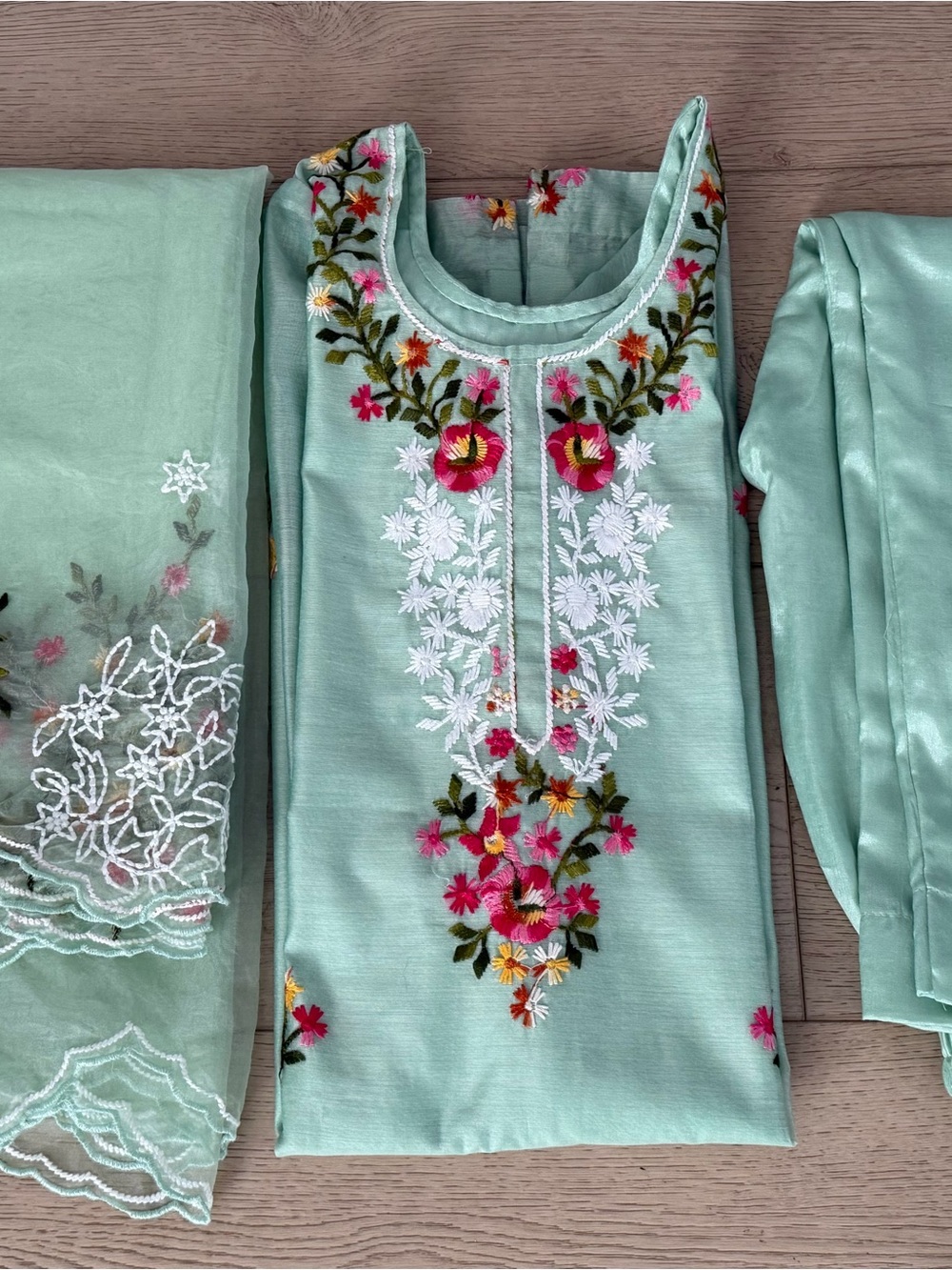 Embroidered Mint Green Women's 3 piece suit